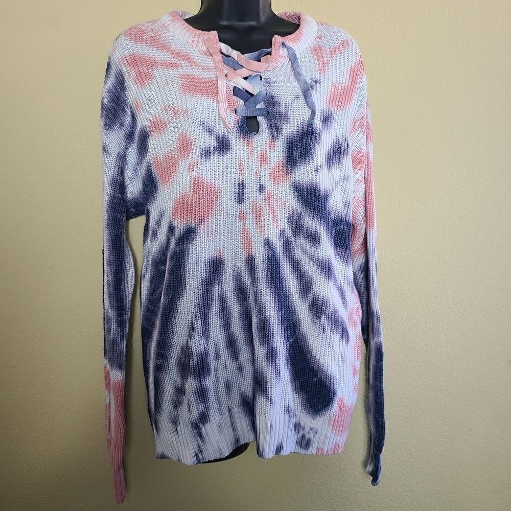 Belle by Belldini Tie Dye Lace Up Pullover